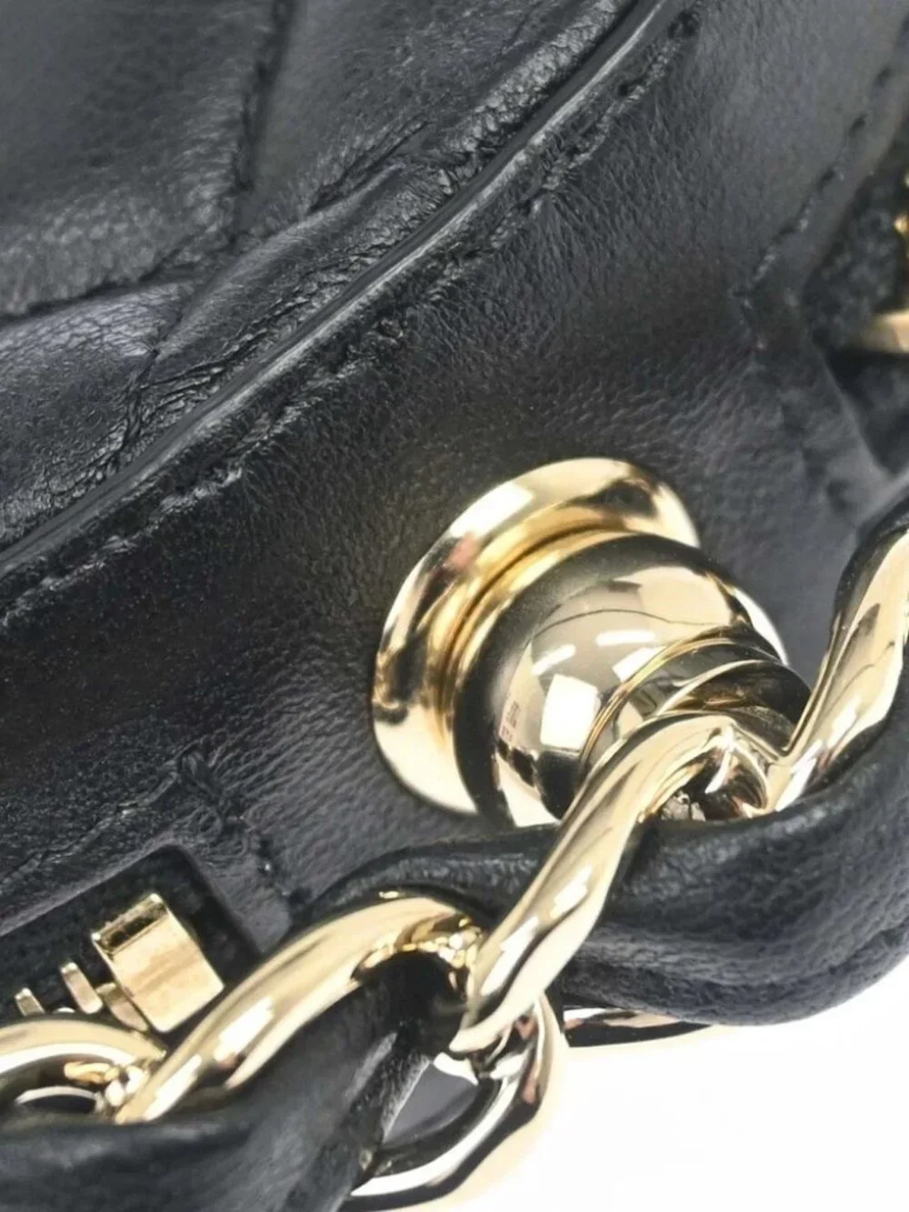 Chanel Black Lambskin Quilted Chain Round Mini Clutch Bag